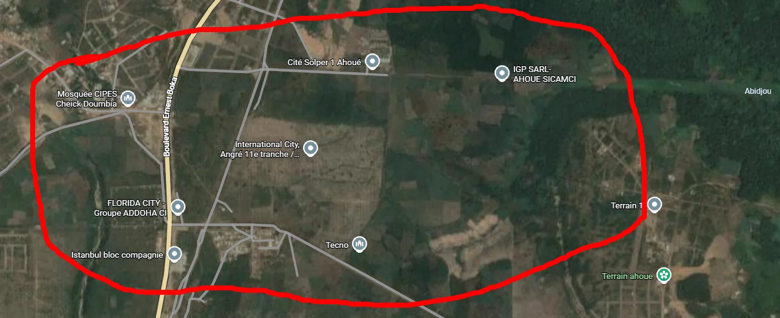 Carte Google Maps Cocody Djibi 11ème tranche